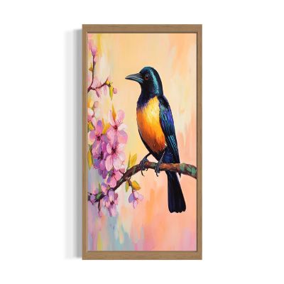 Commoon Grackle Wall Art Print Poster, Floral Bird Tree Branch Nature Bedroom Bathroom Restroom Decor 157A (Commoon Grackle, 11x14 inches, Wood Frame)