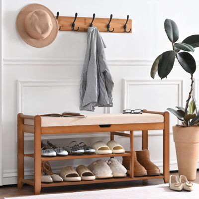 39.4in Shoe Bench with Coat Rack, Entryway Shoe Rack Organizer for Hallway