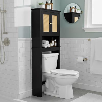 GORZING Over The Toilet Storage Cabinet, Behind Toilet Bathroom Organizer with Adjustable Shelves, Above Toilet Organizers with Barn Door, Space Saver for Restroom, Bathroom, Laundry