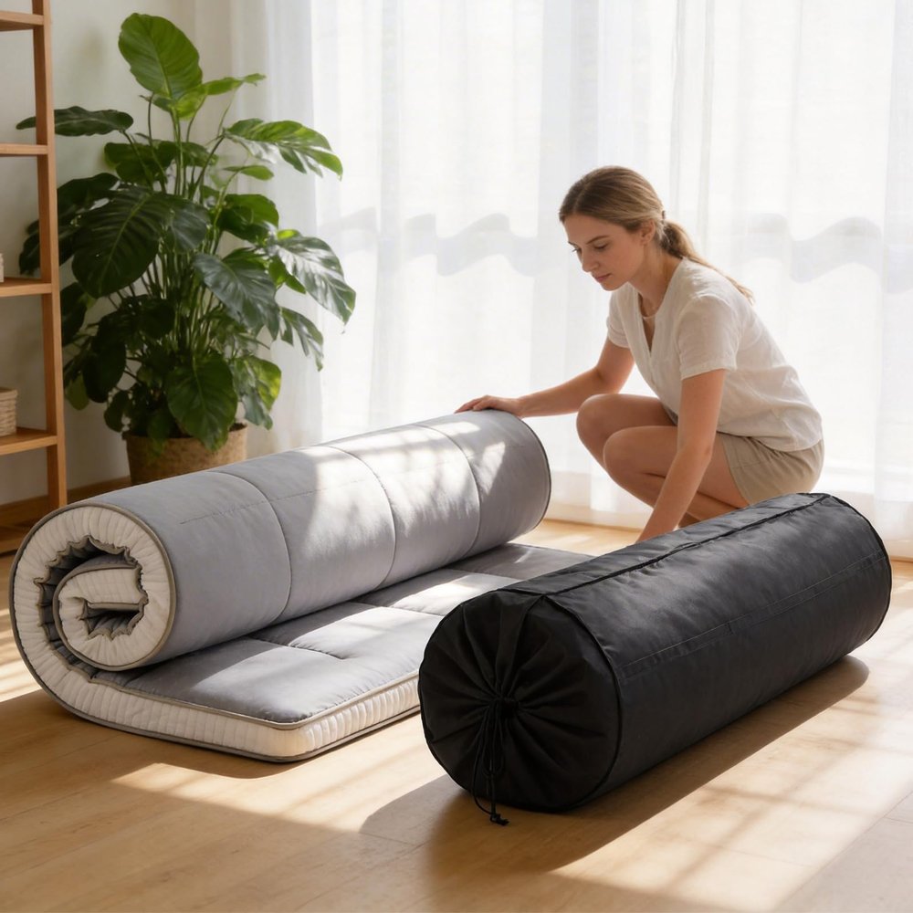 Tiita Japanese Floor Mattress, Queen Size Roll-Up Futon with Storage Bag