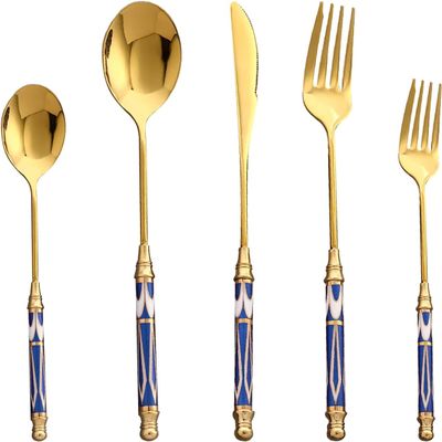 90 Pieces Utensil Set,18/8 stainless steel set for 18,Flatware set Blue and White Palace, Fine Silverware set and Dishwasher Safe, tableware set for wedding banquet home hotel party use
