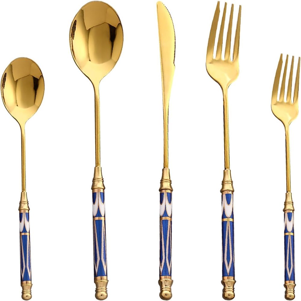 90 Pieces Utensil Set,18/8 stainless steel set for 18,Flatware set Blue and White Palace, Fine Silverware set and Dishwasher Safe, tableware set for wedding banquet home hotel party use