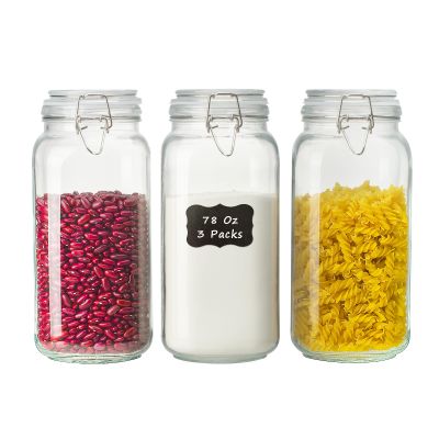 78oz Glass Food Storage Jars with Airtight Clamp Lids, 3 PCS Food Storage Canister for Kitchen & Pantry Organization, Square Mason Jar Containers for Storing Sugar, Flour, Cereal,Coffee,Cookies