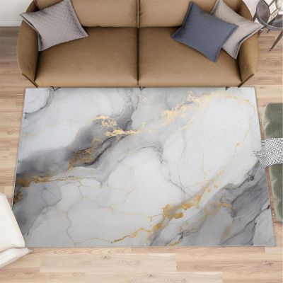 White Gold Marble Rugs for Living Room - 3x4 Entryway Rug - Gray Marble Rugs for Bedroom, Modern Stylish Area Rug, 3D Print Carpet, Washable Carpet - Office Home Decor Mat