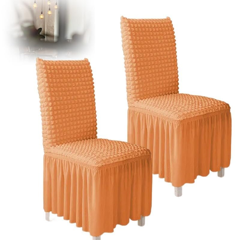 Tedkoo Dining Room Chair Covers Set of 2, Stretch Dining Chair Slipcovers with Skirt, Washable Parsons Chair Slipcover, 18.1" D X 18.1" W X 23.6" H(Orange)