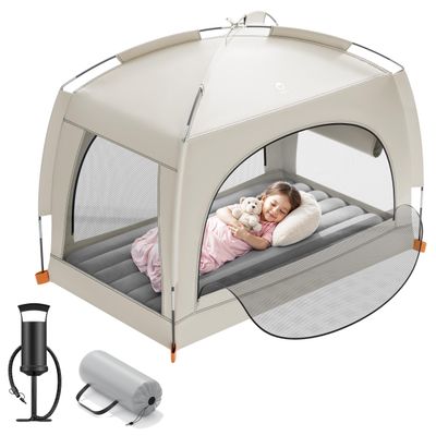 QPAU Lightweight Blow Up Kids Air Mattress with Hand Pump Indoor & Outdoor Portable for Camping, Travel, Home, Grandmas Ages 3+