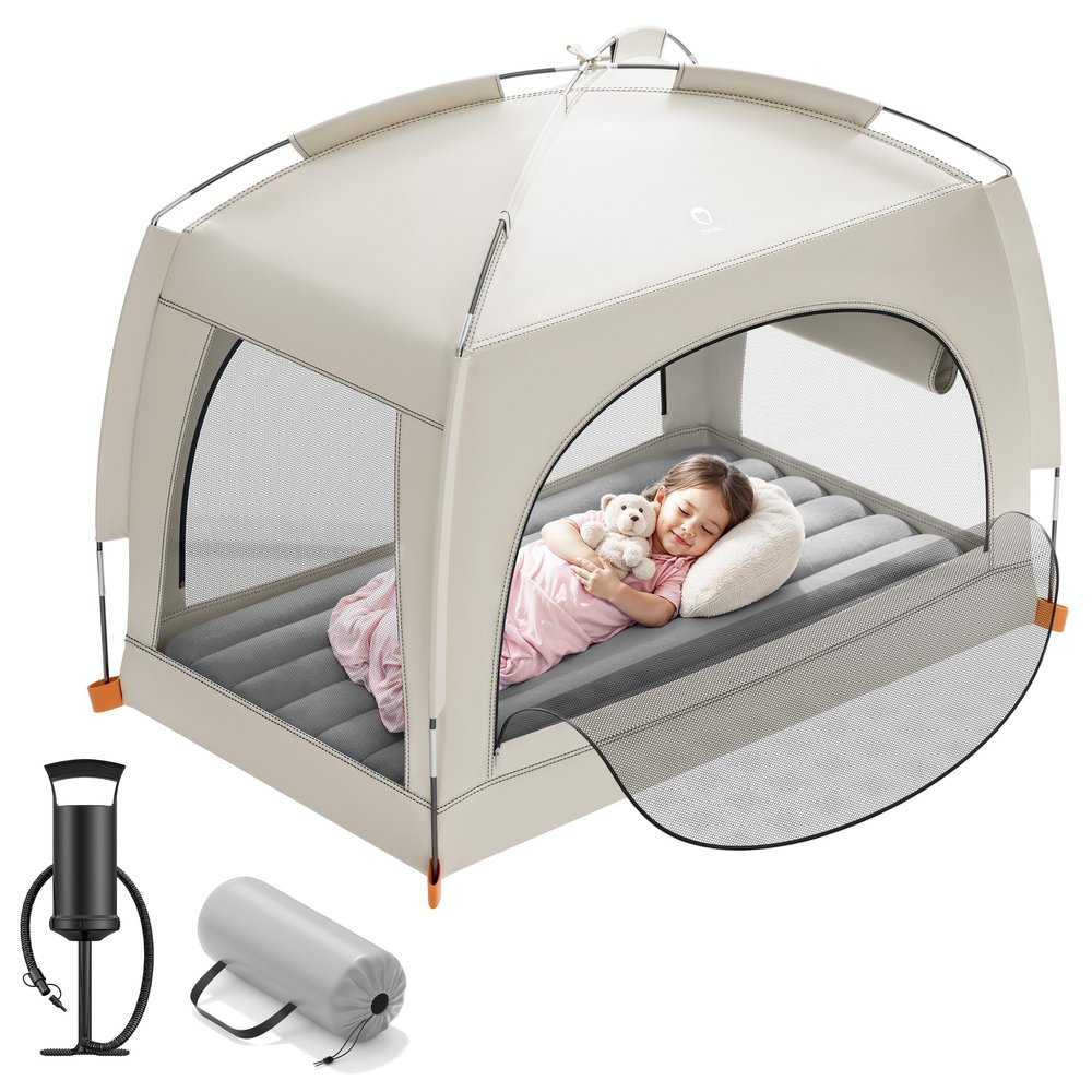 QPAU Lightweight Blow Up Kids Air Mattress with Hand Pump Indoor & Outdoor Portable for Camping, Travel, Home, Grandmas Ages 3+