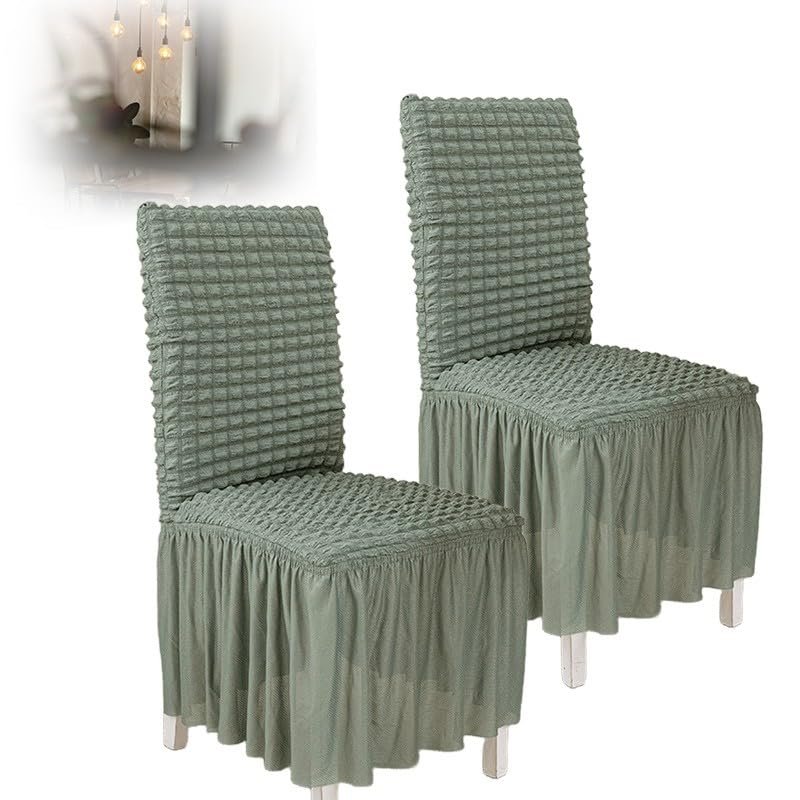 Tedkoo Dining Room Chair Covers Set of 2, Stretch Dining Chair Slipcovers with Skirt, Washable Parsons Chair Slipcover, 18.1" D X 18.1" W X 23.6" H(Green)
