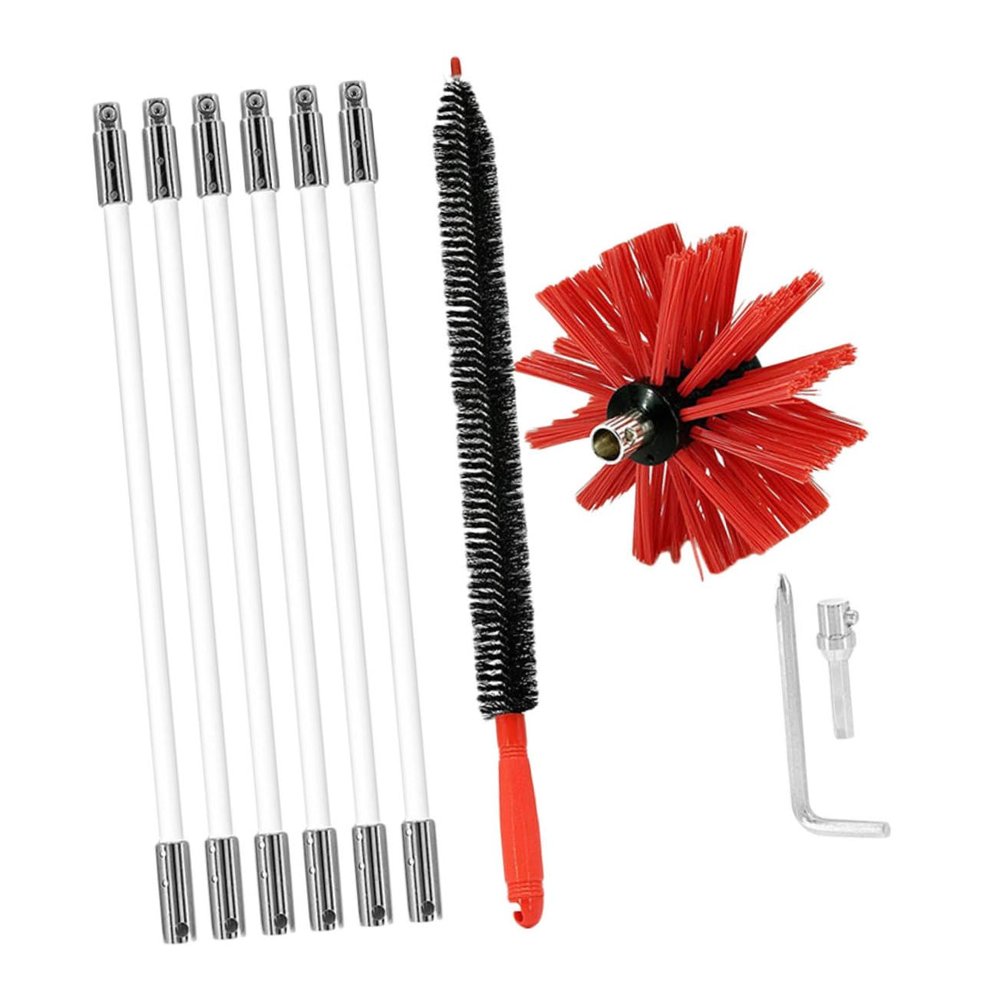 Chimney Brush Kit with 6 Connectable Rods for Fireplace Flue Cleaning