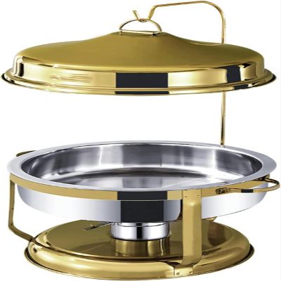 RJYYYDS 9L Round Stainless Steel Chafing Dish, Full Size Buffet rs and Food Warmers with Food Pan, Fuel Holders & Lid for Party Catering,Gold