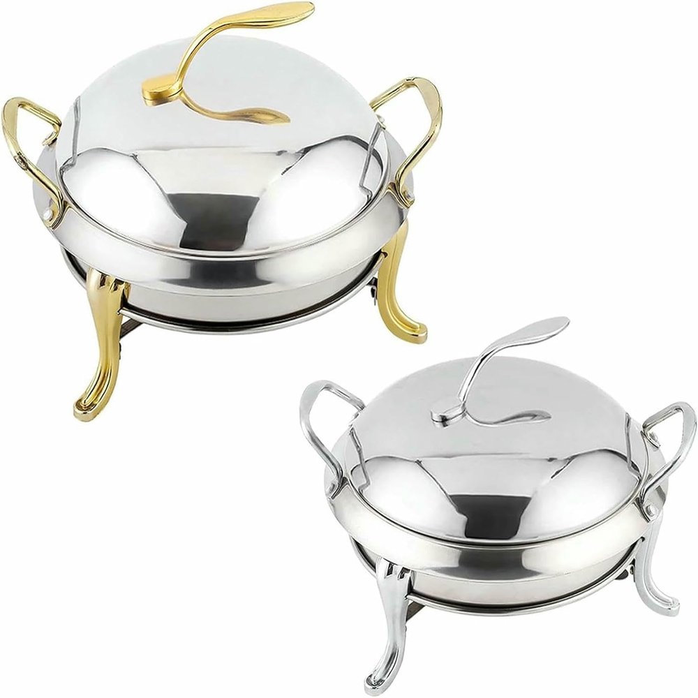 RJYYYDS Chafing Dish Set of 2 Stainless Steel Round Buffet for Catering Party Wedding Dinner Serving Full Size Buffet Warmer with Pans and Fuel Holders~/,C