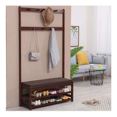 Hall Tree Solid Wood Coat Rack Stand Shoe Bench for Entryway 3-in-1 Storage Organizer for Mudroom Hallway with 2-Tier Shoe Rack and Hooks Easy Assembly Extra Strong & Durable