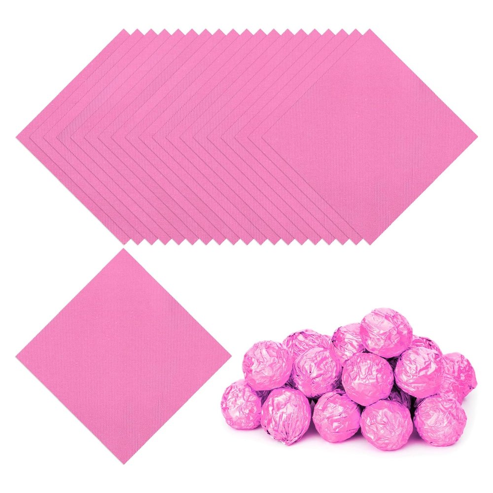 PATIKIL Foil Candy Wrappers 3.5x3.5 Inch, 200 Pcs Square Fine Grid Aluminium Foil Candy Wrapping Paper for DIY Chocolate Candies Packaging Decoration, Pink