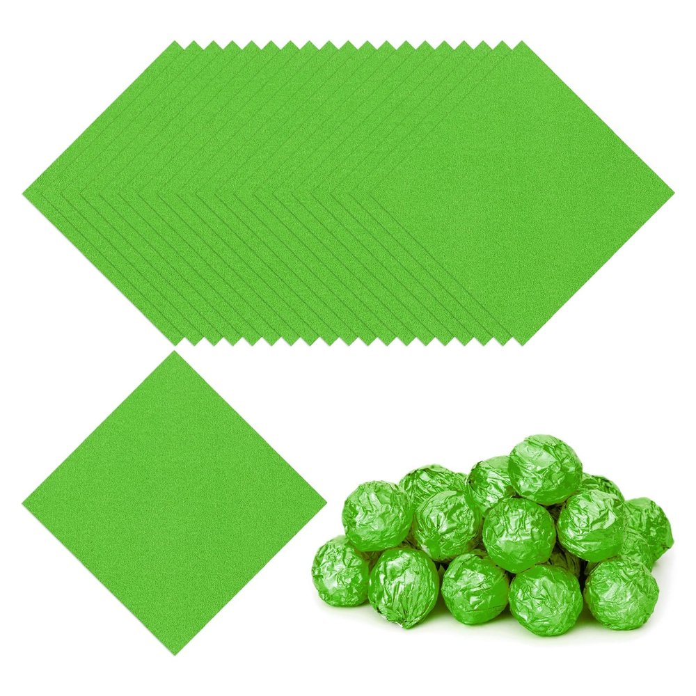 PATIKIL Foil Candy Wrappers 3.5x3.5 Inch, 100 Pcs Square Orange Pattern Aluminium Foil Candy Wrapping Paper for DIY Chocolate Candies Packaging Decoration, Green
