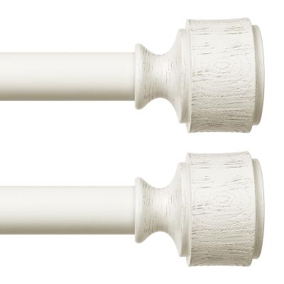 2 Pack Antique White Wood Curtain Rod, Decorative Heavy Duty Curtain Rods for Windows 30 to 56 Inch, Adjustable Rustic Farmhouse 1'' Metal Drapery Pole with Modern Faux Wood Grain Finials