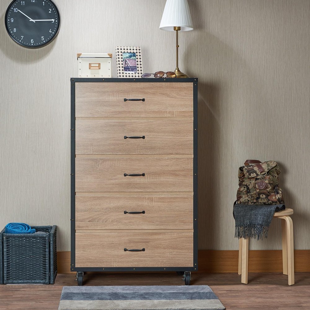 Stylish Oak Color Weathered Cabinet for Bedroom Living Room