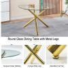 43'' Modern Round Dining Table Set with 2 Chairs, Modern Gold Glass Dining Room Table Set for 2, Glass Round Kitchen Table and Chair Set for 2, 3-Piece Dinner Furniture Set for Apartment view 4