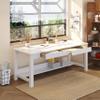 63 Extra Long Desk, Wooden Computer Desk with 2 Drawers and Storage Bookshelf (White) view 1