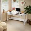 63 Extra Long Desk, Wooden Computer Desk with 2 Drawers and Storage Bookshelf (White) view 3