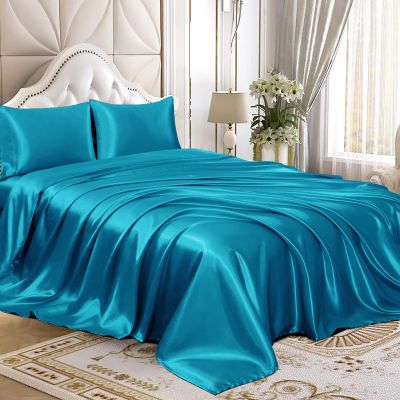 Pink Design Den Custom Size 4-Piece Sheet Set 30 Momme High-Fashion Inspired Mulberry Silk Bed Sheets Set Fits 6-9" Deep Pocket, Limited-Edition Mulberry Silk Bed Collection (Solid, Turquoise)
