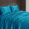 Pink Design Den Custom Size 4-Piece Sheet Set 30 Momme High-Fashion Inspired Mulberry Silk Bed Sheets Set Fits 6-9" Deep Pocket, Limited-Edition Mulberry Silk Bed Collection (Solid, Turquoise) view 3