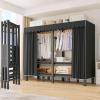 66.1in Foldable Portable Wardrobe Closet, Heavy Duty Garment Rack with Cover, Freestanding Covered Metal Clothes Rack, Armoire Portable Wardrobe Closets For Hanging Clothes (black, 66.1in/168cm) view 1
