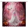 ABONAN Pink Halloween Shower Curtain Pink Ghost Cute Bow Tie Horror Castle Pumpkin Bat Spooky Kids Haunted House Fabric Bathroom Decor Set with Hooks(47" WX70 H) view 2