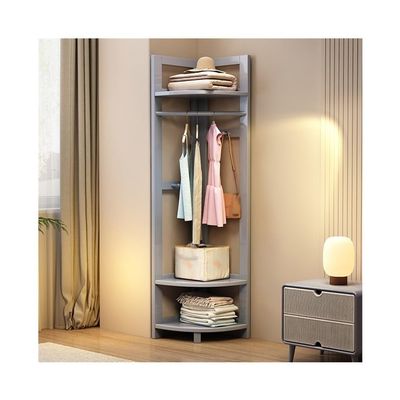 Hhaoran-9863 Standing Coat Rack Solid Wood Corner Floor Coat Rack Floor Bedroom Clothes Rack Multifunctional Storage Rack Entryway Coat Hanger(Gris)