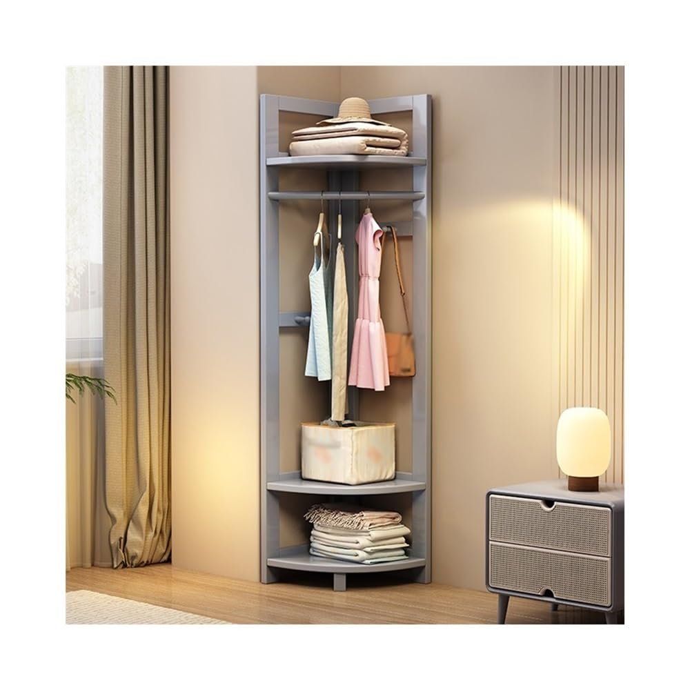 Hhaoran-9863 Standing Coat Rack Solid Wood Corner Floor Coat Rack Floor Bedroom Clothes Rack Multifunctional Storage Rack Entryway Coat Hanger(Gris)
