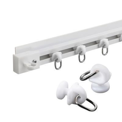 Adhesive Curtain Track Glider Ceiling or Side Mount Curtains Rail No Drill Drapery Curtain Single Tracks System for Bathroom, Kitchen, Garderobe, Balcony(White-Side,3.3 ft)