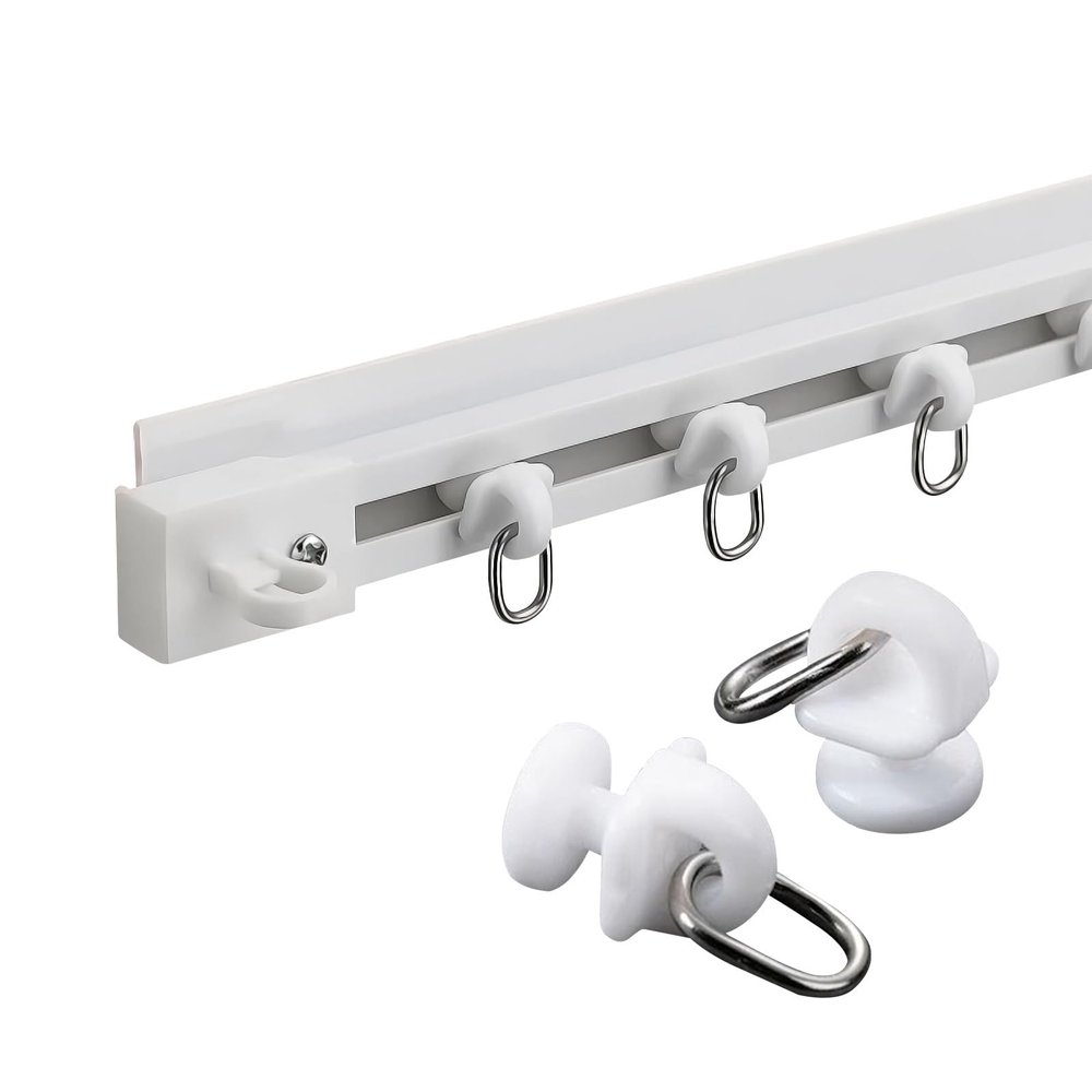 Adhesive Curtain Track Glider Ceiling or Side Mount Curtains Rail No Drill Drapery Curtain Single Tracks System for Bathroom, Kitchen, Garderobe, Balcony(White-Side,3.3 ft)