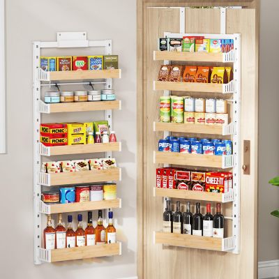 6-Tier Over The Door Pantry Organizer, Heavy-Duty Metal Wall Mount or Hanging Spice Rack, behind the door storage Shelves with Adjustable Basket, Back of Door Organizer for Kitchen Cabinet and Closet
