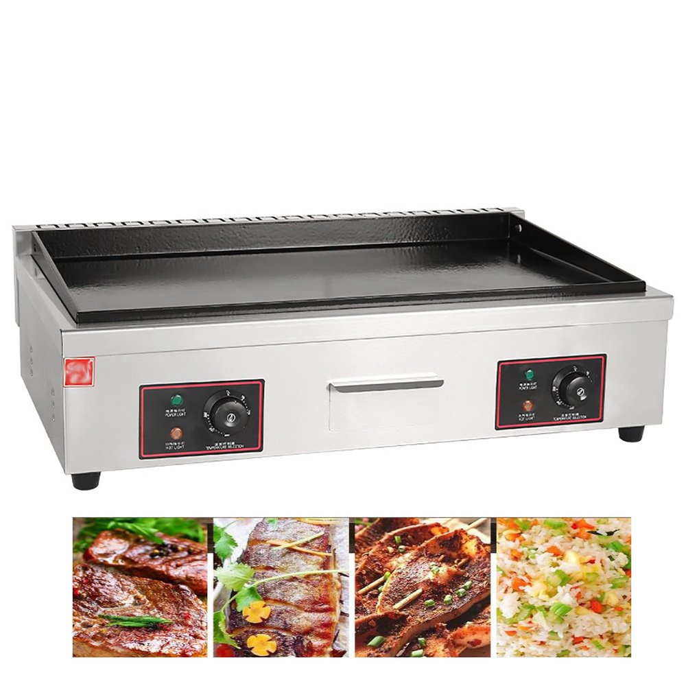JOMRTS Commercial Electric Griddle, 28" Teppanyaki Grill, 4400W Electric Flat Top Grill, Stainless Steel Electric Countertop Griddle W/Drip Hole, 50-300 Grill for Restaurant