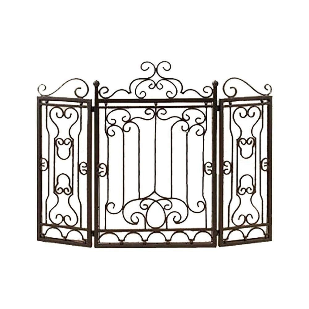3-Panel 3547in Wrought Iron Fireplace Safety Screen, Vintage Outdoor Safeguard Cover with Metal MeshGuard Cover