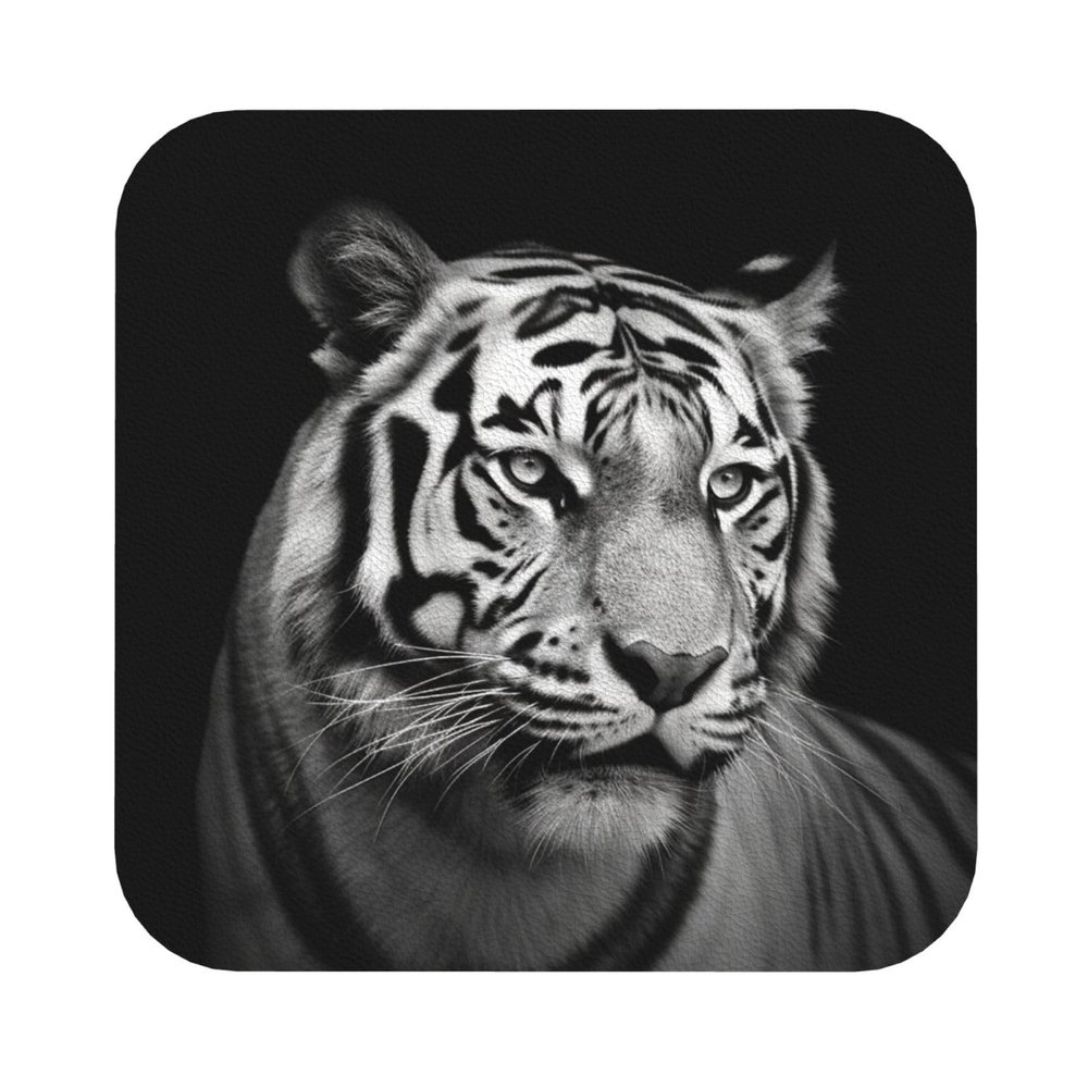 4Pcs Drink Coasters, Black and White Tiger Coasters for Drinks Leather Absorbent Coaster Set Heat-Resistant Mug Mats Coffee Cup Pads Housewarming Gifts for New Home