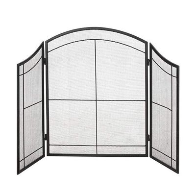 Folding Fireplace Screen 3 Panel Arched Top Design, Small Fire Place Guard Wood Burner Door Iron Black Security Safety Guard
