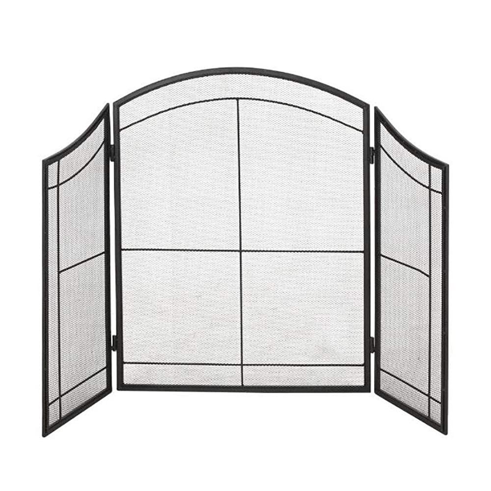 Folding Fireplace Screen 3 Panel Arched Top Design, Small Fire Place Guard Wood Burner Door Iron Black Security Safety Guard
