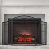 Folding Fireplace Screen 3 Panel Arched Top Design, Small Fire Place Guard Wood Burner Door Iron Black Security Safety Guard view 3