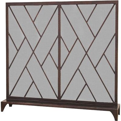 Metal Mesh Fire Screen Guard Simple Wrought Iron Antique Hollow Fireplace partition Home Heater Fence Standing 100x78x20cm (Co