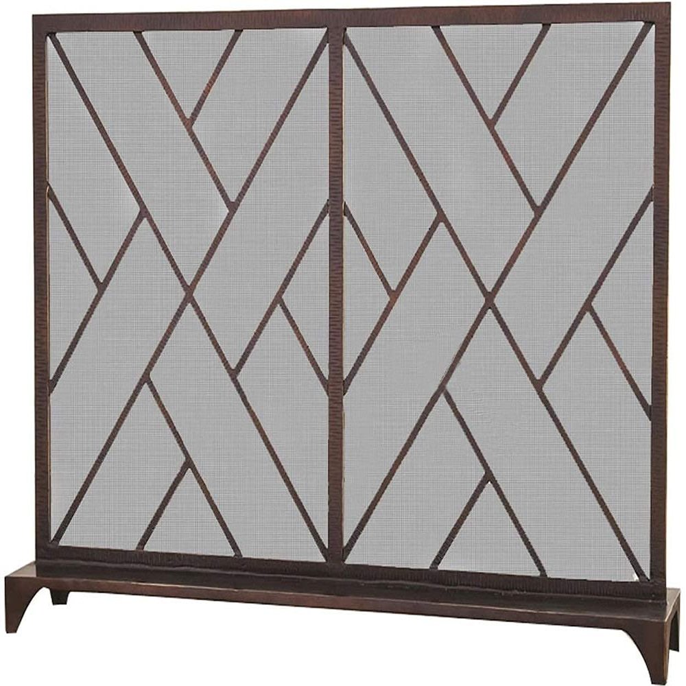 Metal Mesh Fire Screen Guard Simple Wrought Iron Antique Hollow Fireplace partition Home Heater Fence Standing 100x78x20cm (Co