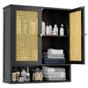 vovala Bathroom Wall Cabinet, Bamboo Over-The-Toilet Storage Organizer with 2 Rattan Doors and Adjustable Shelf, Space Saver Medicine Cabinet for Laundry, Kitchen, Living Room (Black) view 1