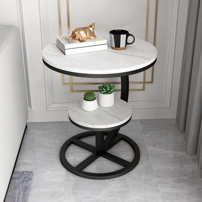2-Tier Circle Coffee Table, Small End Table, Modern Round Side Tables, Modern Center Accent Table, Sturdy Metal Frame, for Living Room, Bedroom, Office(Black)