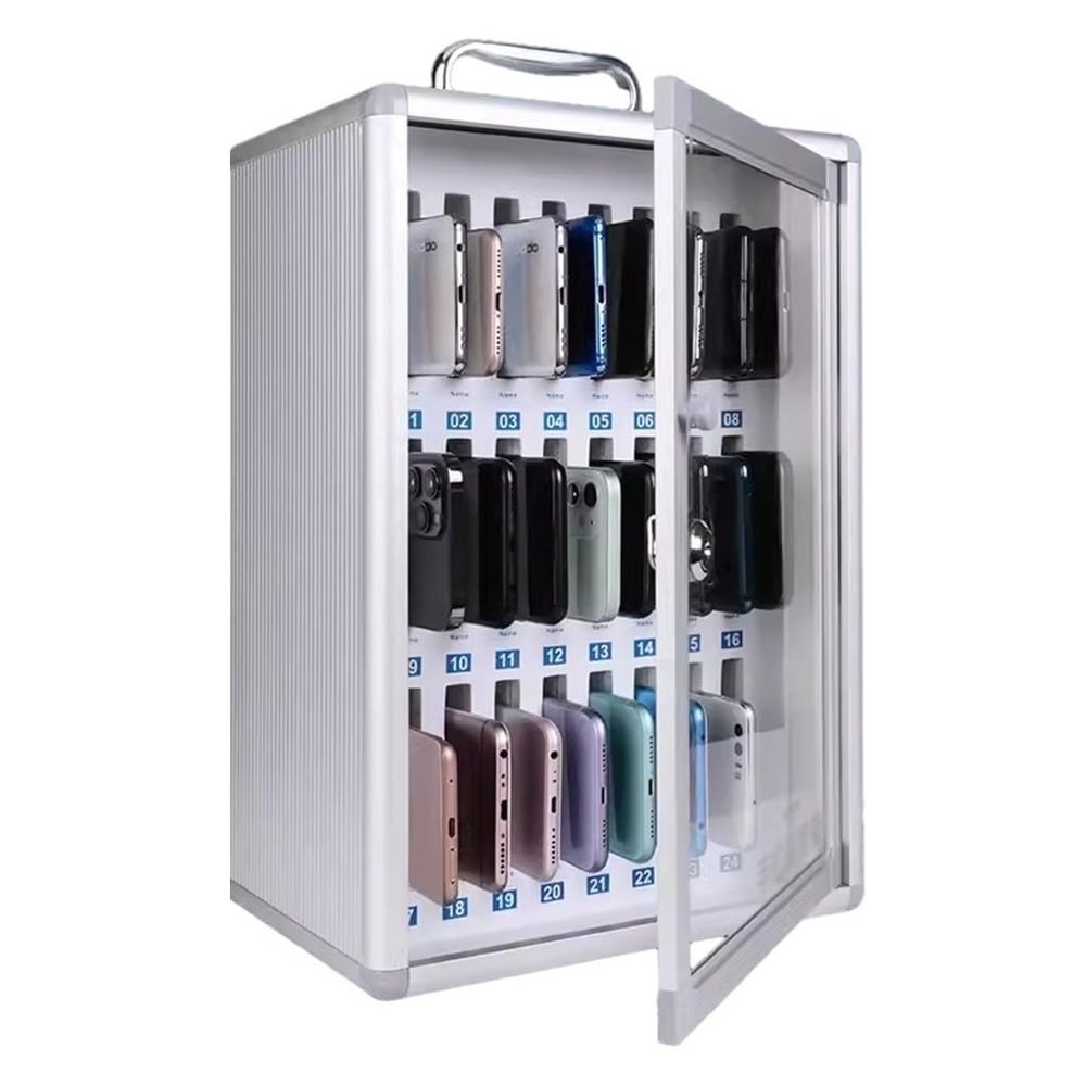 Cell Phone Storage Box 24/36/48/60 Slots Aluminum Alloy Phone Storage Box Classroom Organizer Mobile Device Display Rack for Office Home Use(24)
