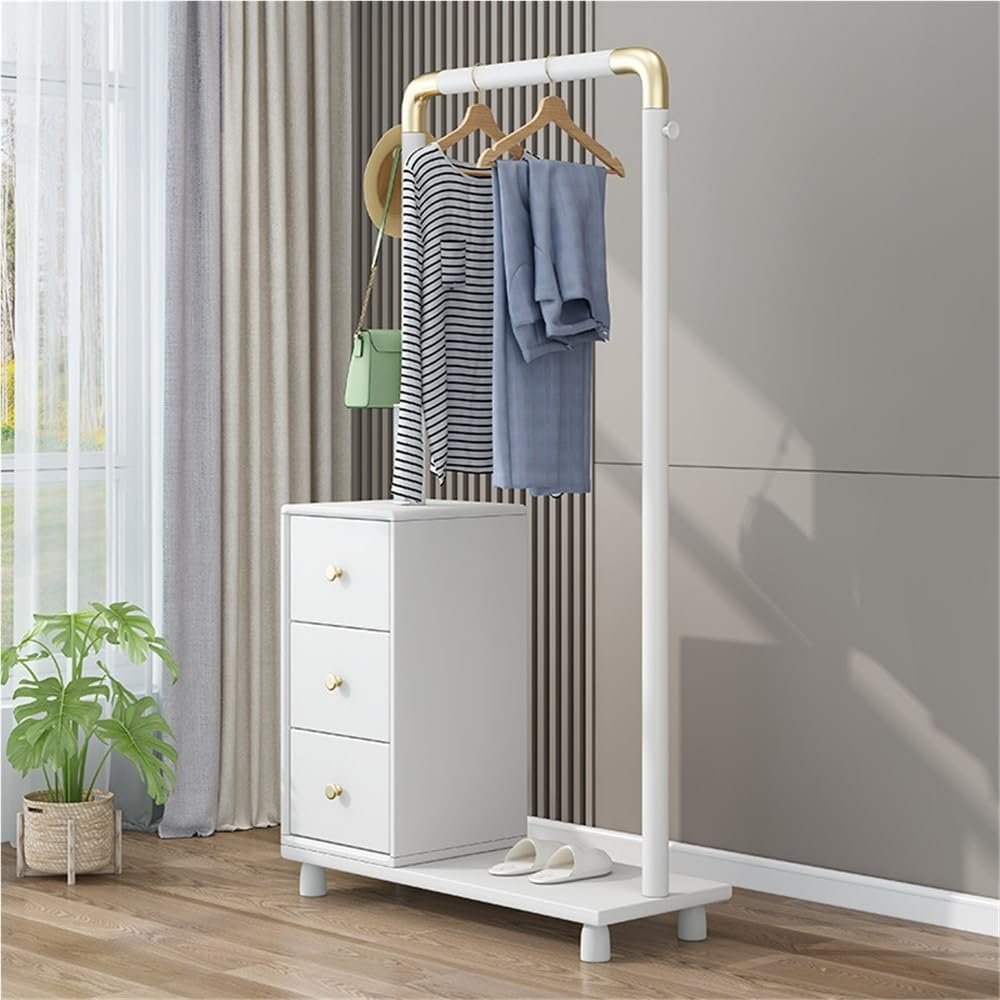 GHuBafy Solid Wood Hall Tree with Coat Rack and Shoe Storage, Entryway Furniture with Hanging Bar, Blanket Stand, Corner Clothes Rack for Bedroom, Apartment or Living Room(White)