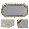 Mirror Tray Tea, Style Iron Large Decorative Geometric Table Trays Dinner Serving Shape Side Makeup for Bathroom Home Plate Fruit Retro Gold view 2