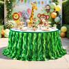 17Ft Gradient Green Sequin Table Skirt for Rectangle or Round Tables,Ruffled Hawaiian Grass Table Skirts for Party,Curly Willow Tutu Table Cloth for Jungle Luau Tropical Theme Baby Show,Birthday view 2