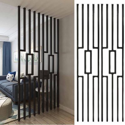 Adjustable Height Wooden Slats Divider - Stylish Floor to Ceiling Partition Screen for Teahouse, Coffee Shop, Hotel, Studio - Modern Column Decor in Black (7ft)