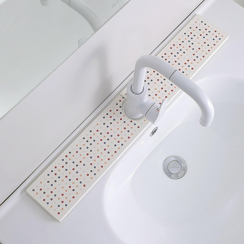 ADFLTFC Diatomite Faucet Mat,Quick Drying Diatomaceous Dish Mat, Prevent Moisture Accumulation,Non-Slip Kitchen Sink Board for Dishes(A,15.8" x 4")