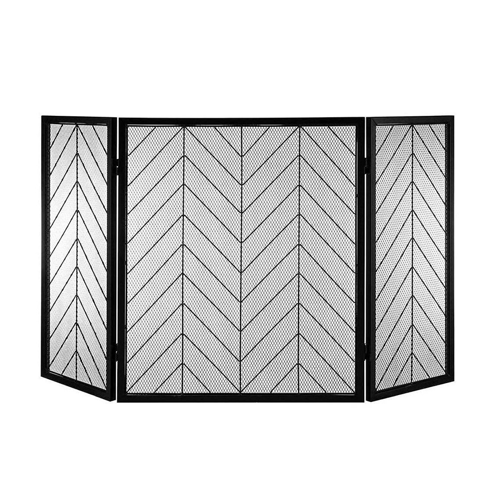 FireplaceProtection 3 Panel Large Fire Screen Mesh, Solid Wrought Ironguard Baby Safe, Foldable Fireplace Fence for Wood Burne