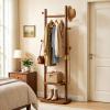 Taitiy Solid Wood Coat Rack, Freestanding Clothing Rack with 2 Shelves Storage & 5 Hooks, Heavy Duty Clothes Rack Stand for Hall, Bedroom, Living Room view 1